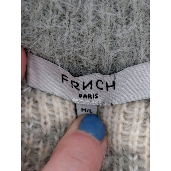 FRNCH Paris Fuzzy Peach Grey White Nadera Abstract Crewneck Sweater Size M/L - Picture 2 of 6